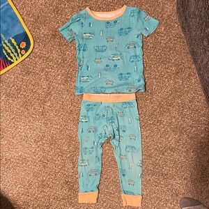 Kids Light Blue Surf Van Pajama Set with Peach Trim